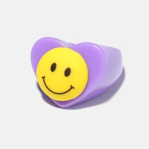 SMILEY FACE Heart Shaped Chunky Oversized Purple Ring NWOT